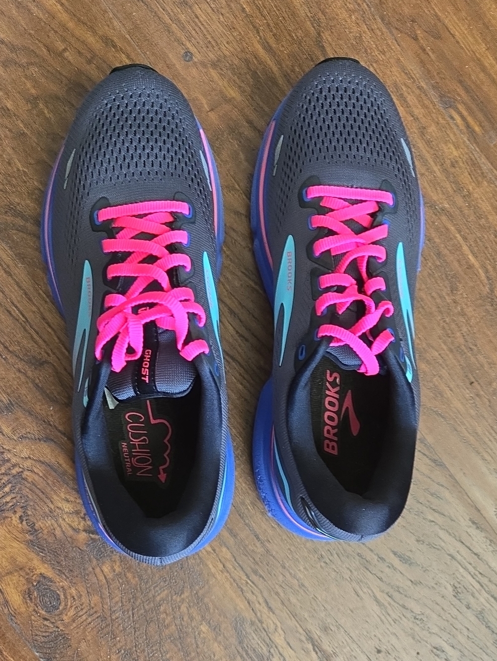 Brooks Ghost 15 Women's Sz 9.5B Running Shoes Grey Teal Pink Sneakers Athletic